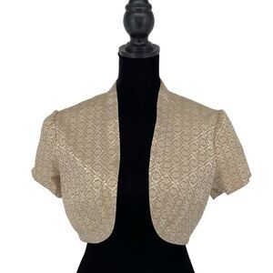 Express Design Studio Womens Open Front Irridescent Brocade‎ Bolero Beige Size 6